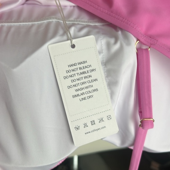 RELLECIGA Pink Bandeau One Piece Bathing Suit High Leg One Piece Swimsuit Sz XL - Picture 9 of 15